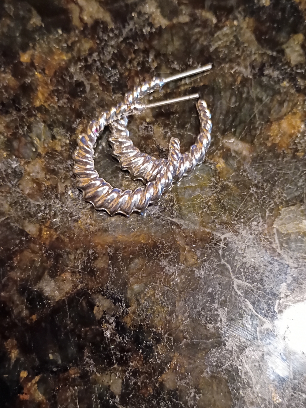 Sterling Silver Textured Hoop Earrings - Silver